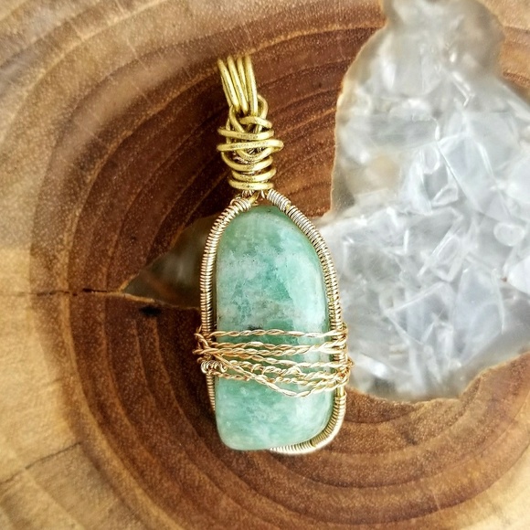 The Krystal Perspective Jewelry - Amazonite Wire Wrapped Pendant 🌟🌙